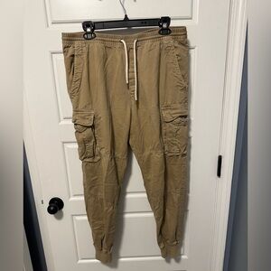 American Eagle Outfitters Y2K Tan Khaki Cargo Pull On Joggers, Mens size L